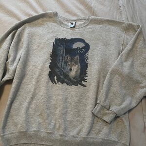 Jerzees Gray Wolf Graphic Crewneck Sweater